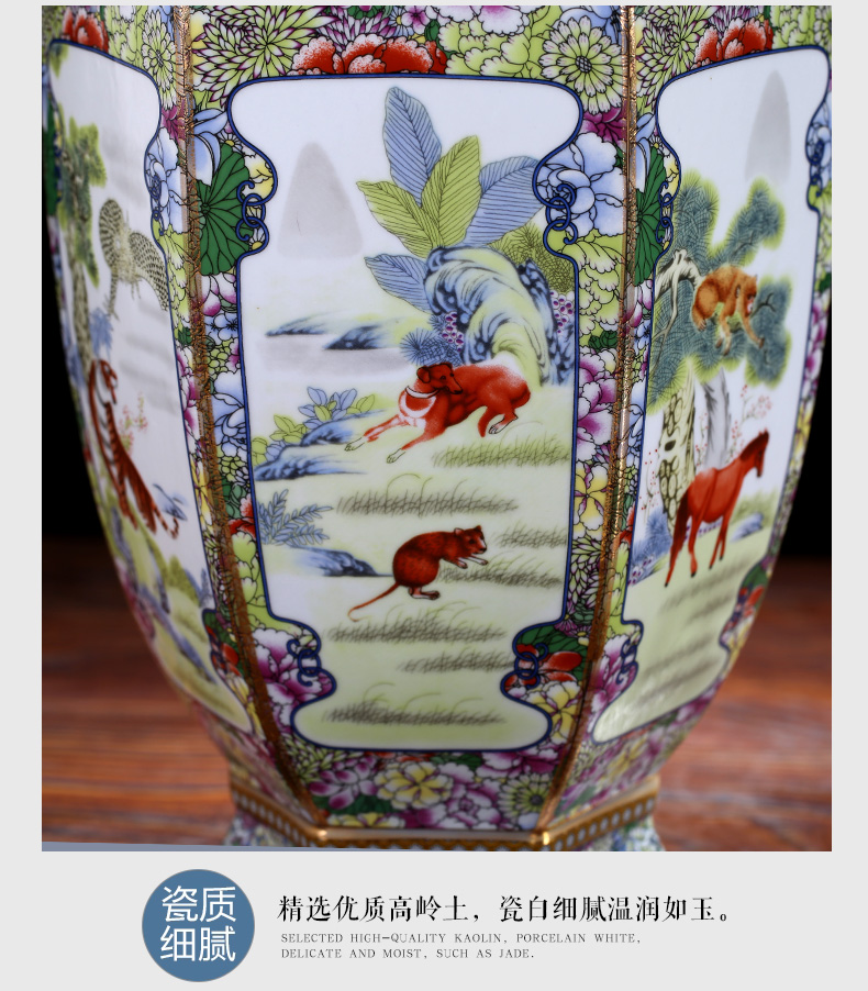 Chinese zodiac figure sitting room place jingdezhen ceramic vase mesa household imitation qianlong classical arts and crafts