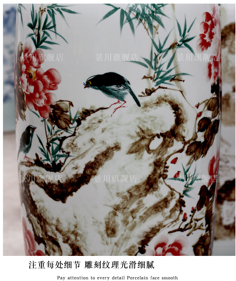 Jingdezhen ceramics hand - made wealth and auspicious landing big vase home sitting room shop flower arranging hotel furnishing articles