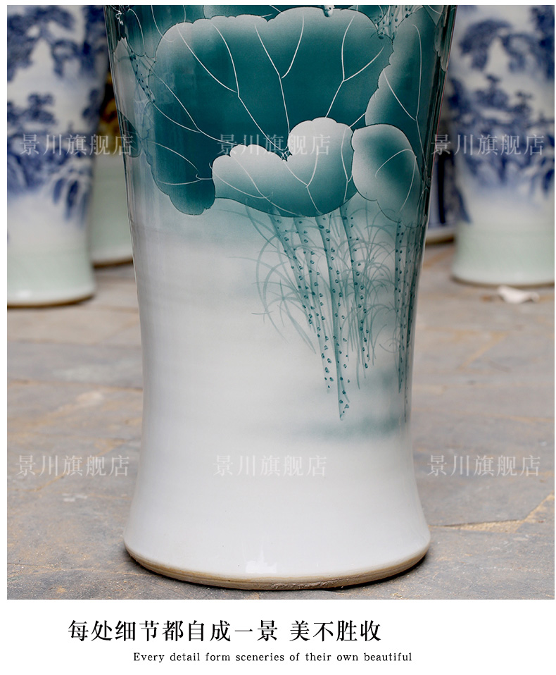 Jingdezhen ceramic hand - made lotus figure of large vases, sitting room of Chinese style household furnishing articles office hotel accessories