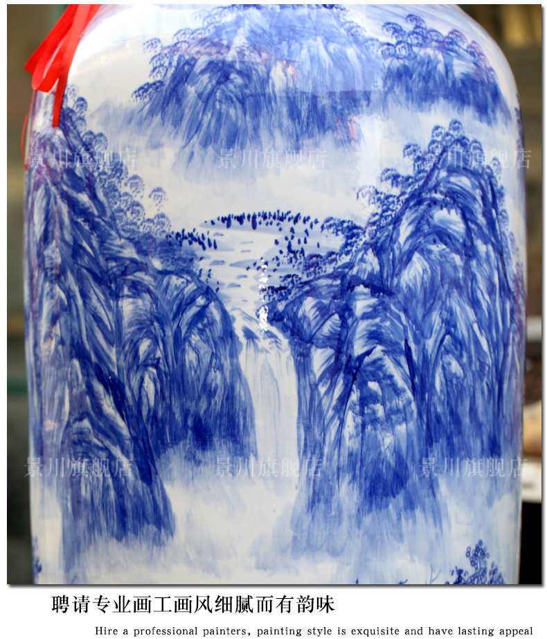 Jingdezhen ceramics hand - made of blue and white landscape of large vase quiver sitting room adornment is placed opening gifts