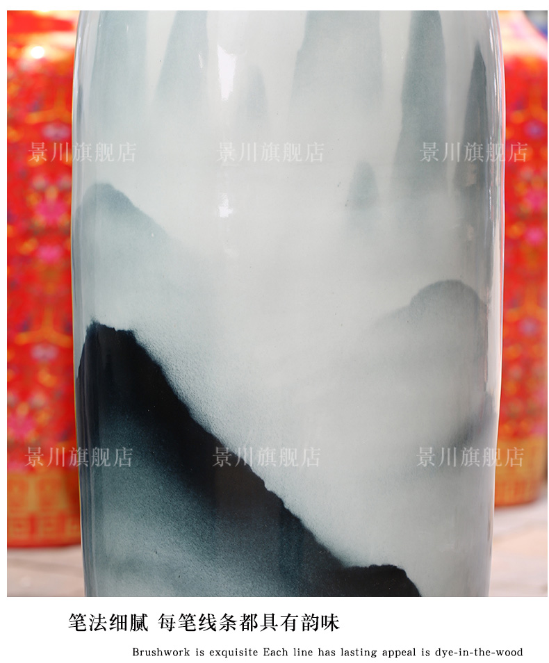 Jingdezhen hand - made color ink distant mountains ceramic sitting room of large vase household hotel furnishing articles of modern craft ornaments