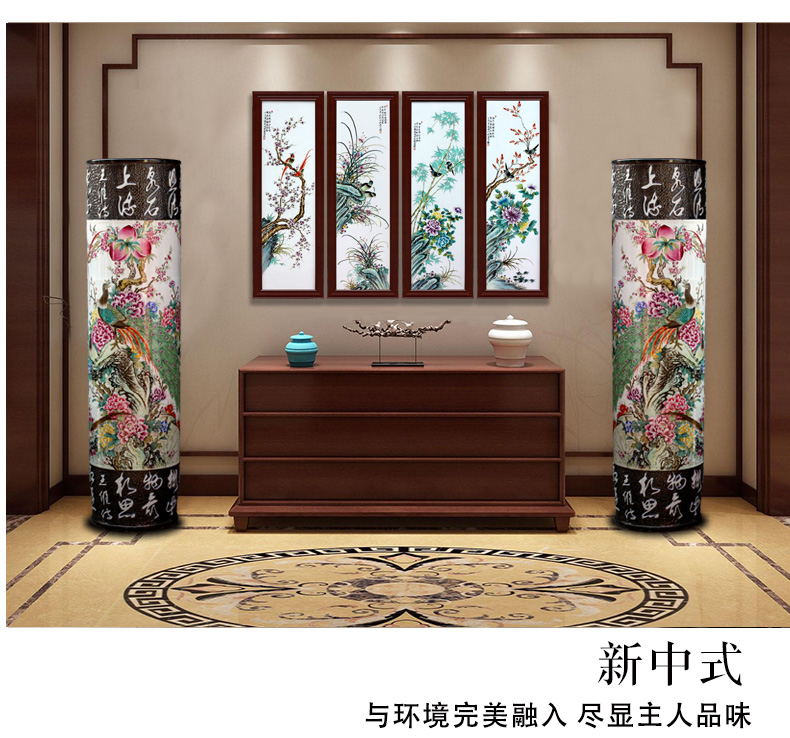 Hand - made peacock peony figure quiver jingdezhen ceramic famille rose porcelain vase of large stores decoration shop furnishing articles