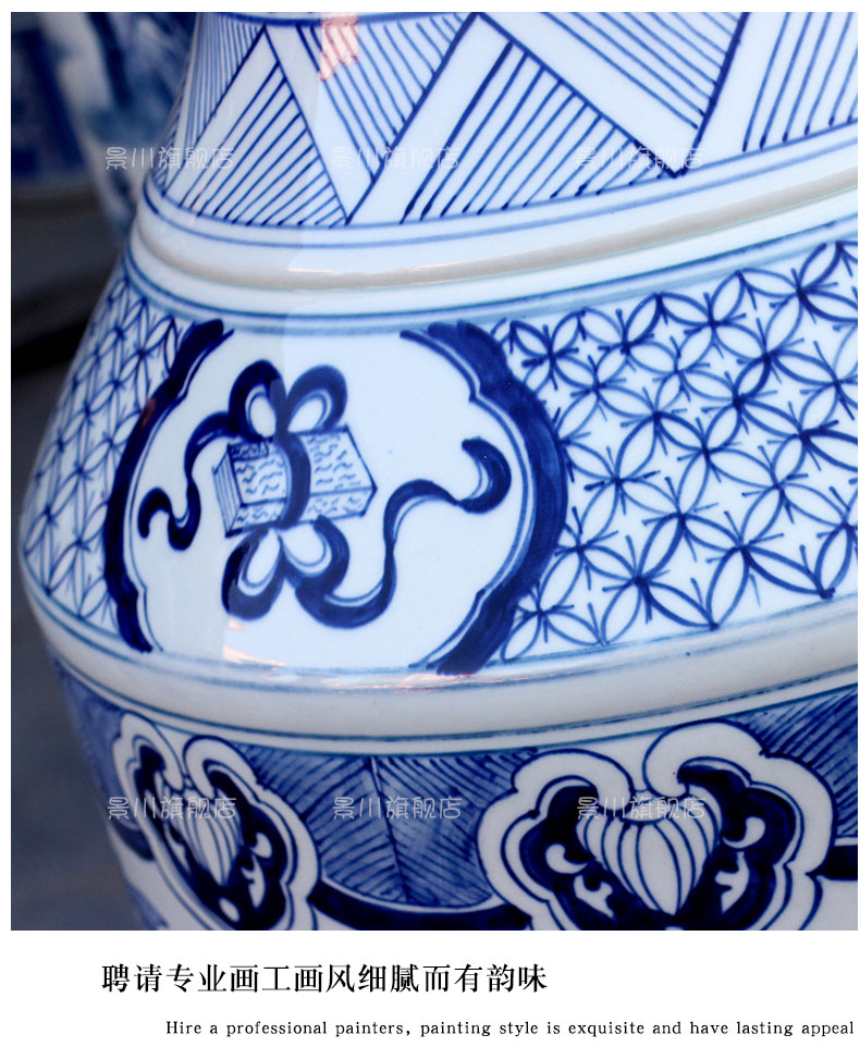 Hand made blue and white same of large porcelain vase of jingdezhen ceramics as the sitting room adornment hotel furnishing articles