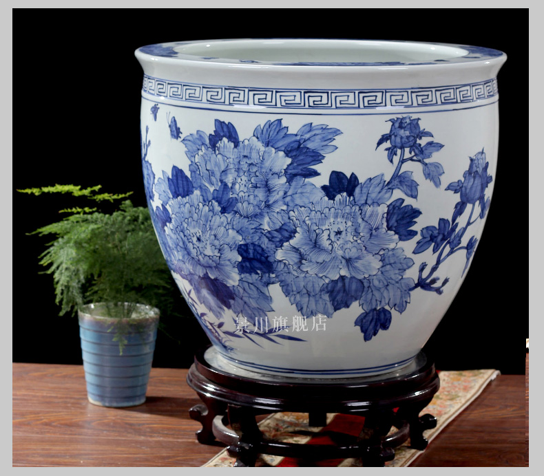 Blue and white porcelain of jingdezhen ceramics hand - made bright future water lily gold tortoise aquariums household adornment furnishing articles