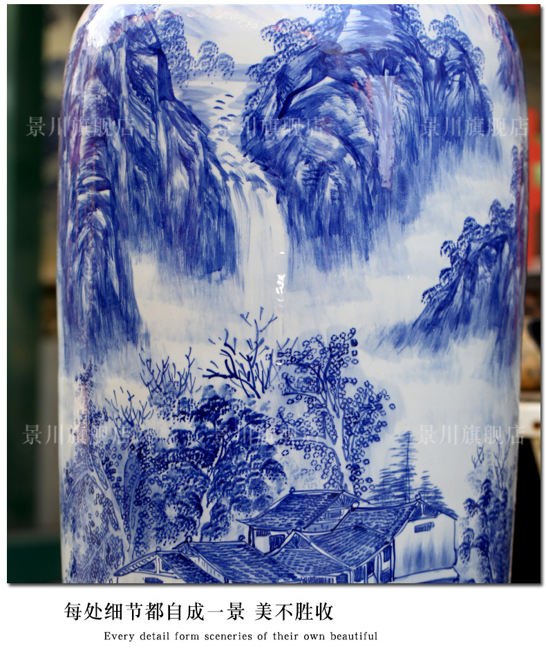 Jingdezhen ceramics hand - made of blue and white landscape of large vase quiver sitting room adornment is placed opening gifts