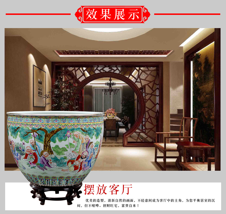 Jingdezhen ceramic goldfish bowl hand - made the fairy party figure the tortoise fish basin water lily cylinder home garden furnishing articles