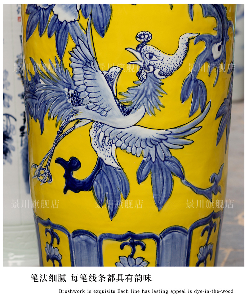 Jingdezhen ceramic yellow glaze hand - made phoenix peony of large vases, living room decoration to the hotel Chinese style household furnishing articles