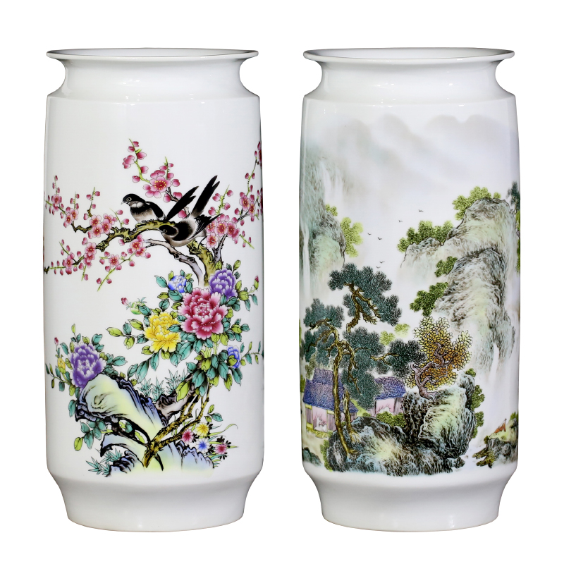 Jingdezhen ceramics spring scenery garden landscape painting sitting room study painting and calligraphy calligraphy and painting cylinder vase household furnishing articles