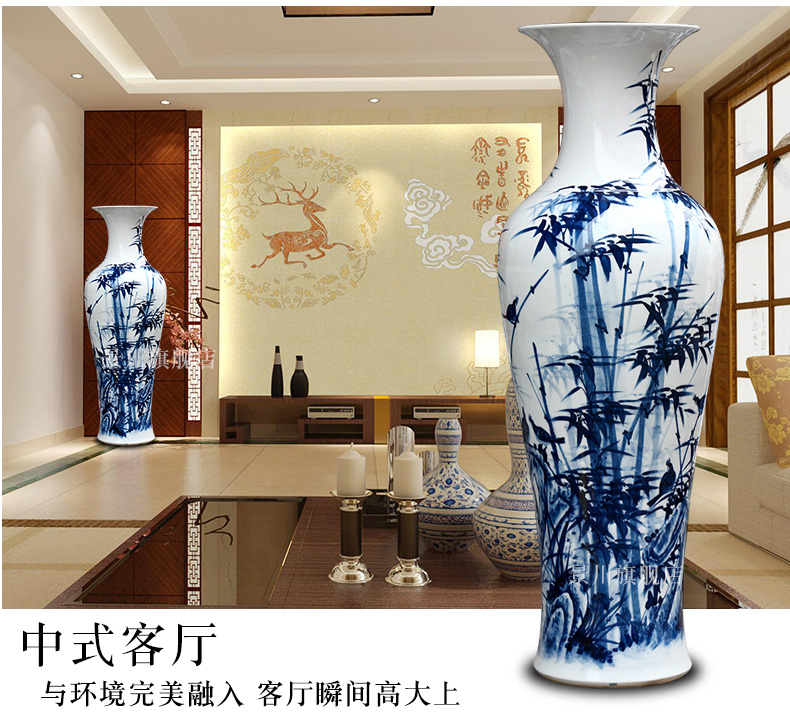 Hand made blue and white bamboo vase bamboo report peaceful big sitting room of Chinese style household porcelain of jingdezhen ceramics furnishing articles