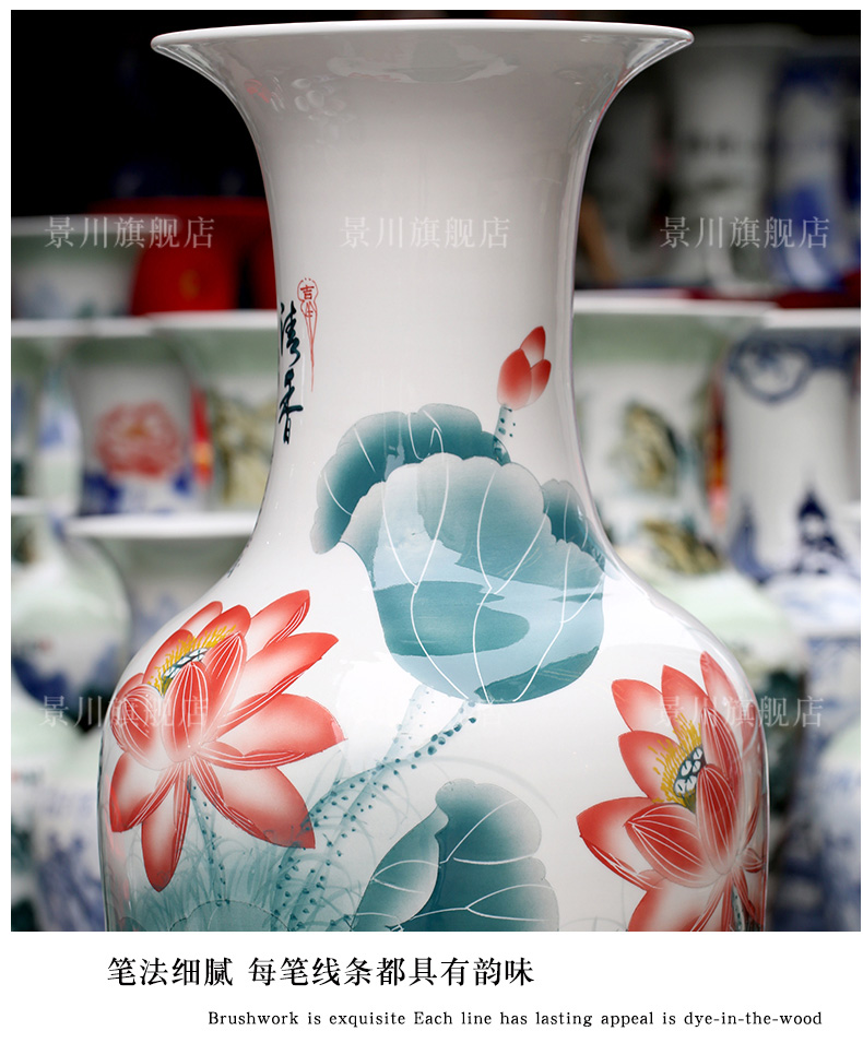 Jingdezhen ceramic hand - made lotus figure of large vases, sitting room of Chinese style household furnishing articles office hotel accessories