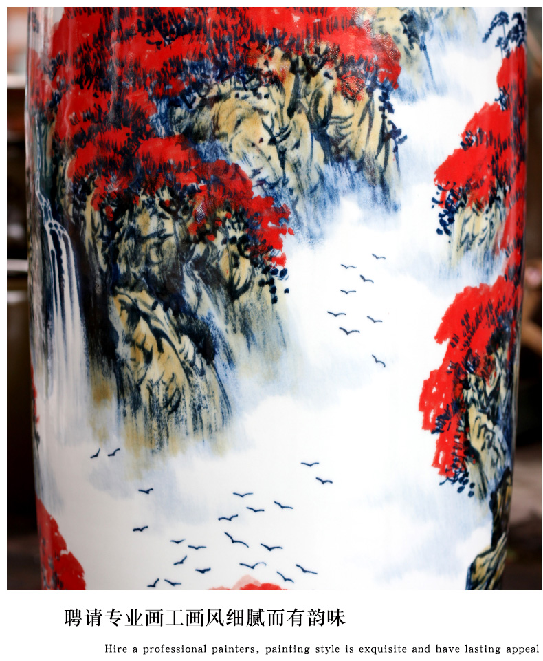 Jingdezhen ceramic hand - made luck landscape painting of large vases, sitting room of Chinese style household furnishing articles decorations