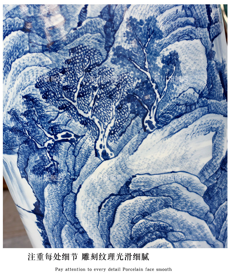 Blue and white porcelain of jingdezhen ceramics hand - made pine greet chaoyang landing big vase home sitting room adornment is placed