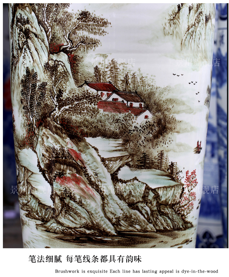 Jingdezhen porcelain has a long history in the hand - made color ink landscape painting big vase home sitting room be born modern furnishing articles