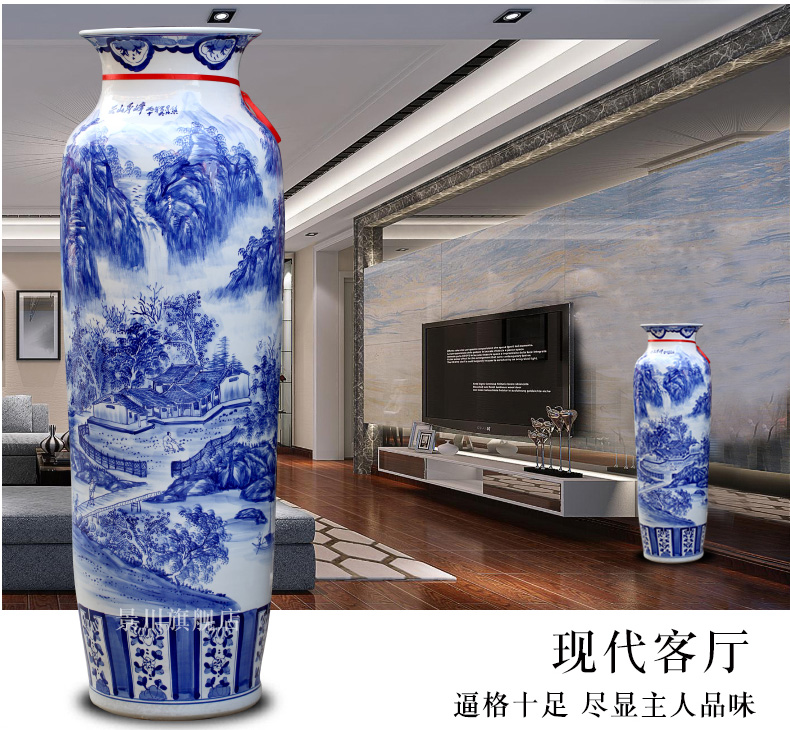 Jingdezhen ceramics hand - made of blue and white landscape of large vase quiver sitting room adornment is placed opening gifts