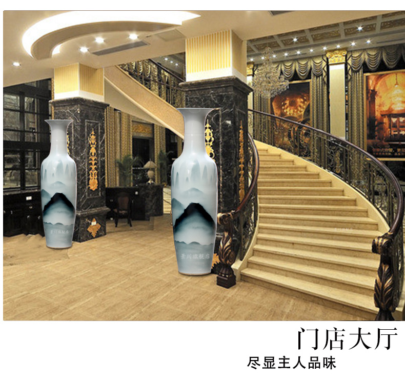 Jingdezhen hand - made color ink distant mountains ceramic sitting room of large vase household hotel furnishing articles of modern craft ornaments