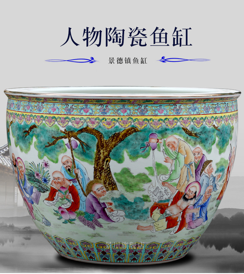 Jingdezhen ceramic goldfish bowl hand - made the fairy party figure the tortoise fish basin water lily cylinder home garden furnishing articles