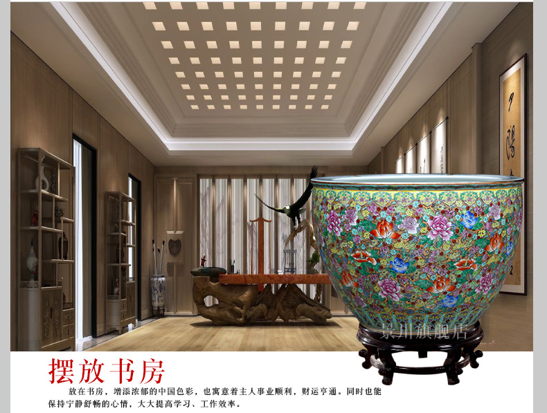 Jingdezhen ceramics hand - made pastel lotus goldfish bowl furnishing articles and calligraphy word rolls receive the tortoise cylinder tank