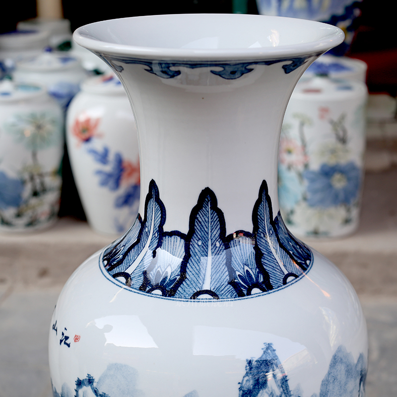 Be born great vase jiangshan jiao more antique hand - made scenery blue and white porcelain of jingdezhen ceramics sitting room big furnishing articles