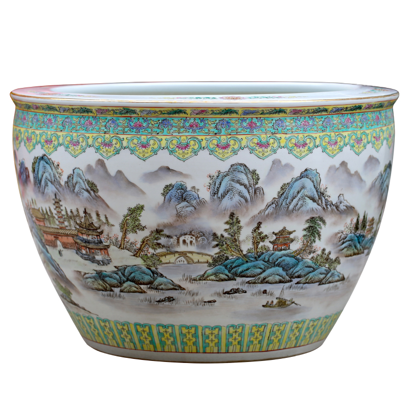 Jingdezhen hand - made landscape painting ceramic goldfish turtle cylinder painting and calligraphy study of sitting room place, a large water lily cylinder