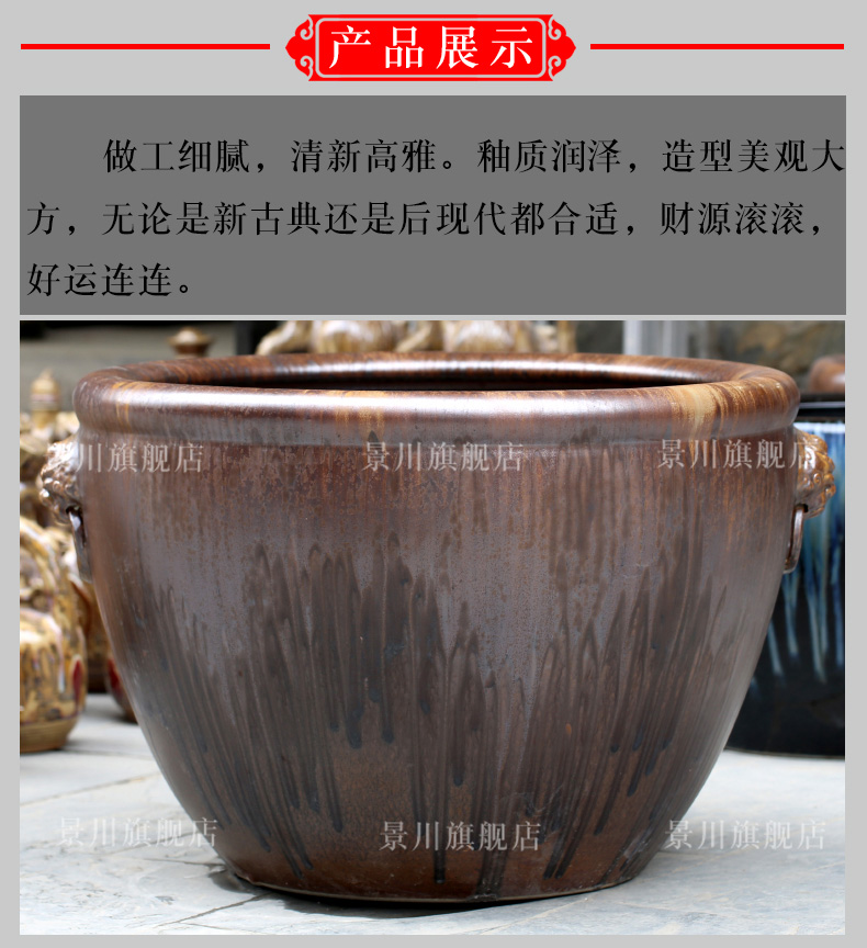 Jingdezhen ceramic up ears goldfish bowl calligraphy and painting lotus lotus cylinder large sitting room courtyard wind water tanks