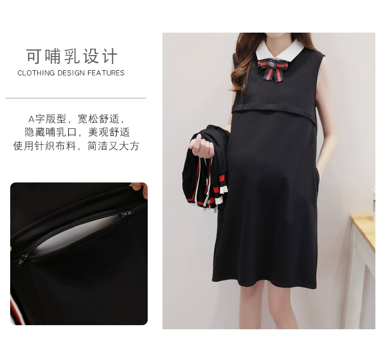 Bộ đồ mùa thu đông cho bà bầu thời trang 2019 áo len mới dệt kim mùa xuân đầm hai dây cho mẹ mùa đông