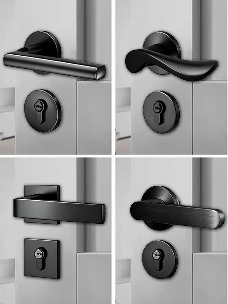 Bedroom Door Lock Indoor Silent Room Door Lock Household Universal Wooden Door Handle Black Split Magnetic 58 Lock Set