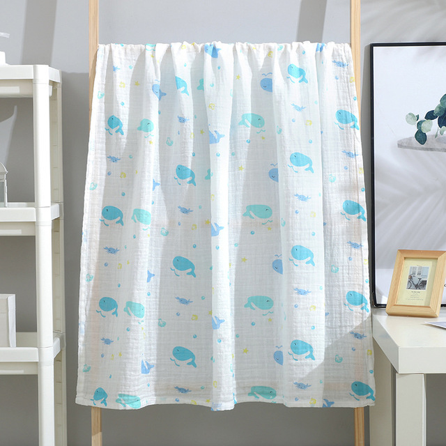Whale (Double Layer 120 * 110Cm)baby Gauze Bath towel Class A children pure cotton 120 Large size double-deck Cuddle quilt summer Thin Baby bed Advance sheet
