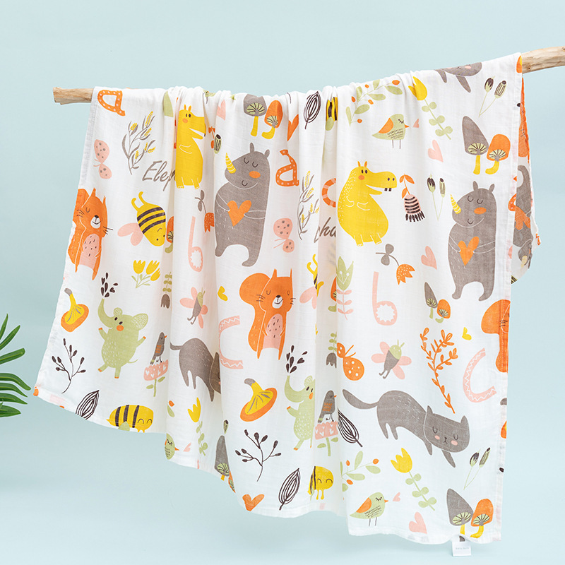 Zoo (Double Layer 120 * 110Cm)baby Gauze Bath towel Class A children pure cotton 120 Large size double-deck Cuddle quilt summer Thin Baby bed Advance sheet
