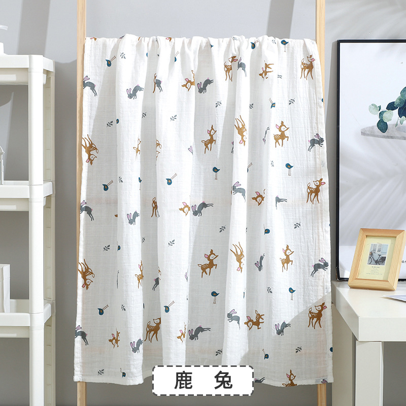 Deer Rabbit (Double Layer 120 * 110Cm)baby Gauze Bath towel Class A children pure cotton 120 Large size double-deck Cuddle quilt summer Thin Baby bed Advance sheet