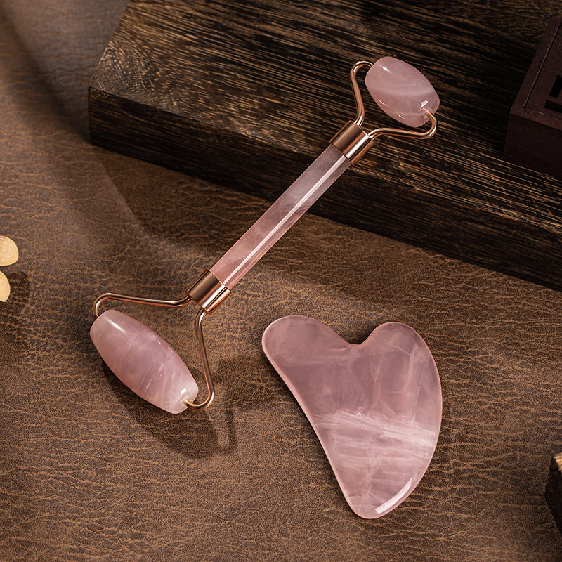 Natural pink crystal facial massager jade roller female face lifting firming jade push V face artifact beauty instrument