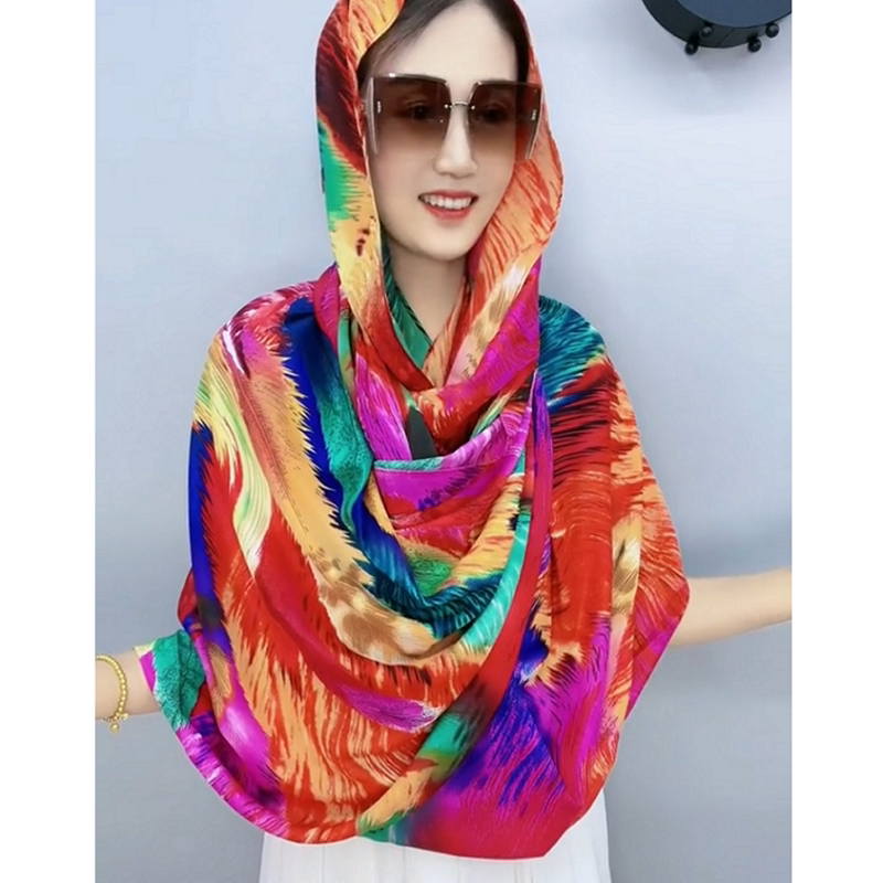 New Colorful Feather Scarf, Large Size Scarf, Fashionable for All Seasons, Air-Conditioning Shawl, Beach Towel, Same Style as Feiling