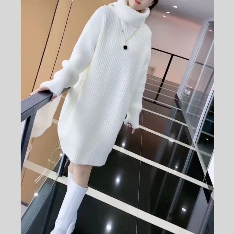 White Mid-Length Sweater New Style 2026 Fashionable Lazy High-Neck Thickened Base Layer Women's Loose Knitwear for Outerwear White Mid-Length Sweater New Style 2026 Fashionable Lazy High-Neck Thickened Base Layer Women's Loose Knitwear for Outerwear