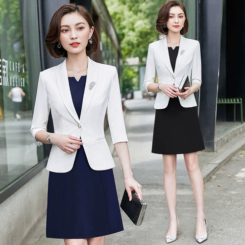 Модное платье для работы, юбка, классический костюм, комплект, яркий броский стиль, для салонов красоты