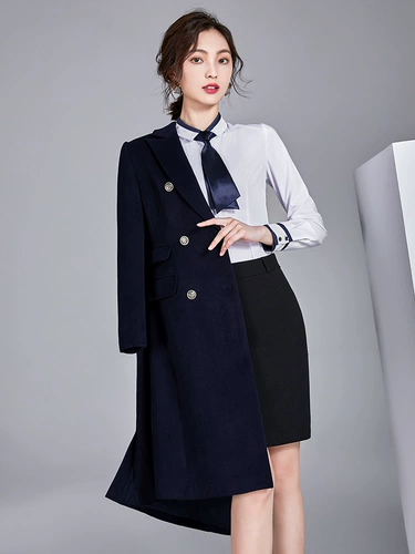 Длинное демисезонное черное шерстяное пальто для работы, средней длины, увеличенная толщина