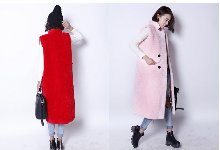 2018 new lamb fur cỏ vest vest áo khoác dài nữ cừu cắt lông một thời trang áo khoác lông thú áo lông cừu hàn quốc