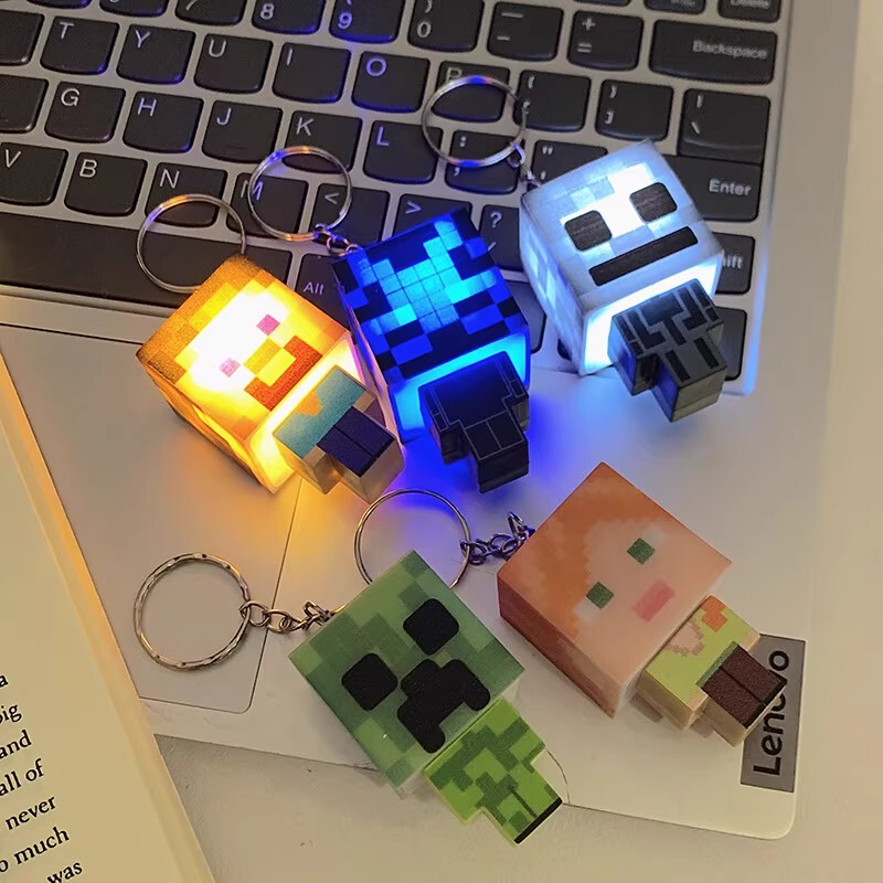 Minecraft Movie Toy Glowing Figure Night Light Keychain Gift Toy Pendant Same Style as Xiaohongshu