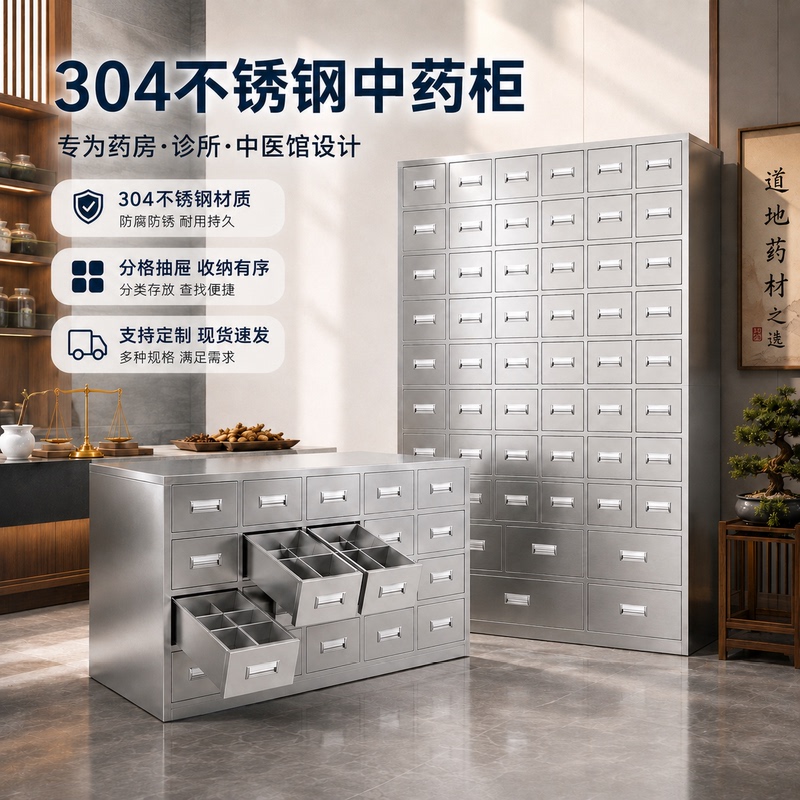 304 Stainless Steel Chinese Medicine Cabinet for Home Use, Multi-Compartment Medicine Cabinet, Dispensing Table, Traditional Chinese Medicine Drawer Cabinet, Clinic Pharmacy Cabinet
