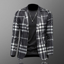 Striped blazer mens European station spring and autumn Korean version of slim trend Ruffian handsome suit thin all-match handsome casual clothes