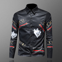 European station mens long sleeve shirt 2021 New Korean version of personality printing trend handsome youth senior sense shirt