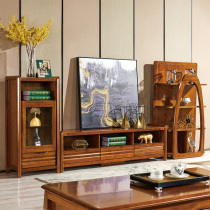 Full solid wood TV cabinet Composition hupeach wood guest hall furniture ground cabinet Chinese modern film and TV cabinet edge cabinet high cabinet