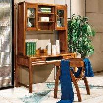 Full solid wood desk bookshelf combined hupeach wood bookcase integrated writing learning table children home Chinese computer desk