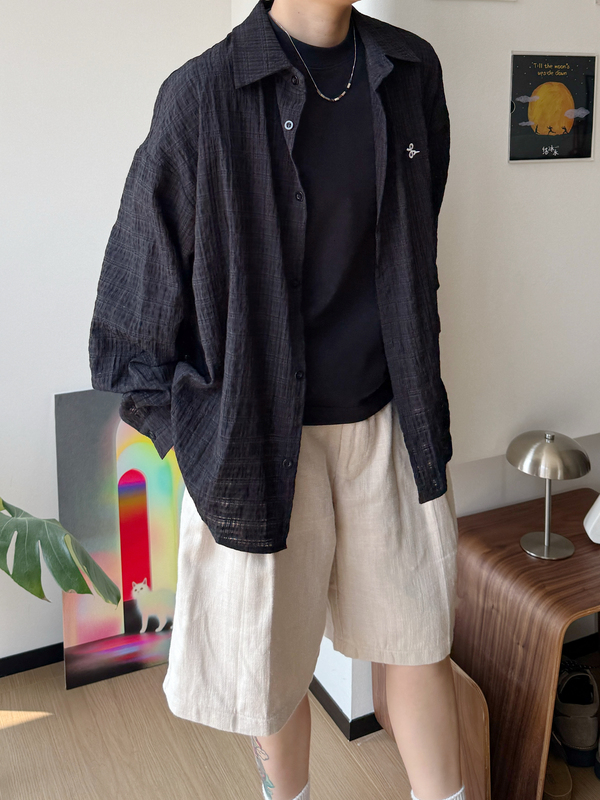 A Must-Have for Vacation Photos! Bubble Gauze Three-Color Plaid Shirt, Lightweight, Breathable, Sun-Protective Long-Sleeve Shirt A Must-Have for Vacation Photos! Bubble Gauze Three-Color Plaid Shirt, Lightweight, Breathable, Sun-Protective Long-Sleeve Shirt