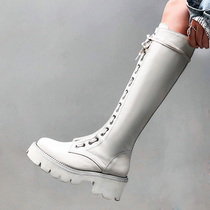 Leather thick-soled white boots womens knees Knights boots small man high boots long-bar Marting boots