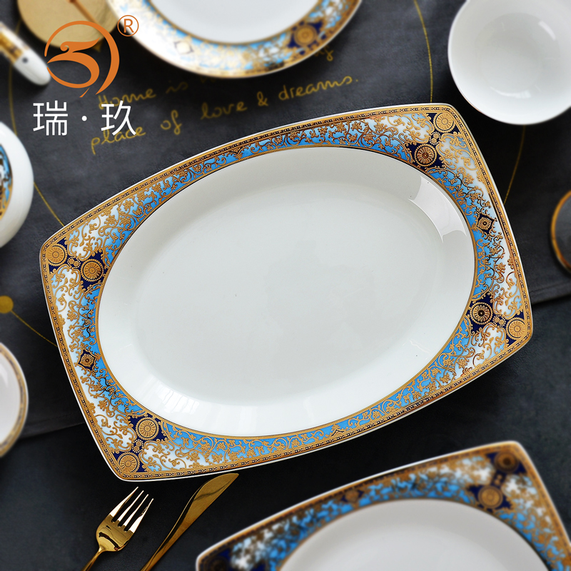 Exquisite relief gold fish ipads porcelain plate rectangular up phnom penh ceramic plate big fish, the fish ceramic disc plate