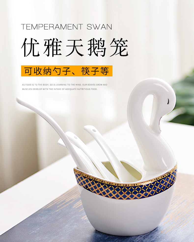 Creative household ipads porcelain swan spoon cage ipads China porcelain spoon the receive tableware receive a case table is placed in a cage