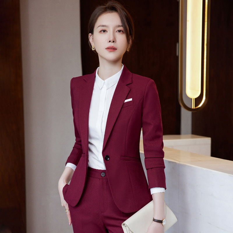 Burgundy Blazer for Women, New Spring and Autumn Style, Professional Formal Wear, Elegant Goddess Style Work Clothes, Women's Suit Set