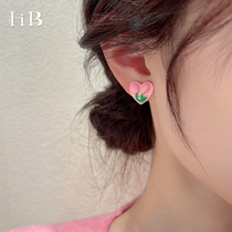 Pink Loving Tulip Earrings Womens Summer South Korea Ins ethos net red ear adorned with new wave 2022