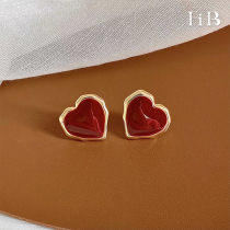 Red love earrings female autumn and winter 2021 New Tide Korean temperament light luxury Advanced feeling Chinese New Year earrings earrings