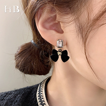 Black velvet bow earrings womens autumn and winter temperament ladies round face small face small earrings 2022 new trend