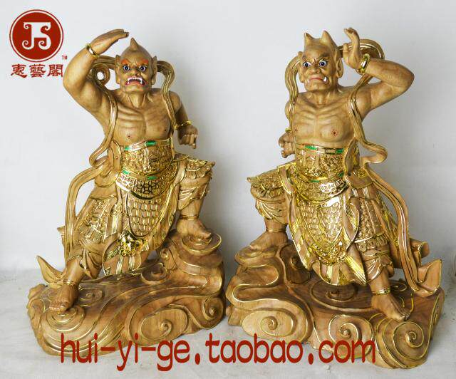 Wood carvings Thousand-eyes smooth-wind ears original wood color hooking gold and wood sculptures Wooden Sculptures Buddha bookings for 40 cm